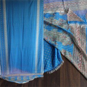 Vintage 1990s Indian Sari, Authentic Sky Blue Chiffon with a Floral Print Saree,